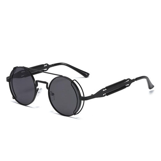 black steampunk goggles Nero Vapor Round Steampunk Sunglasses