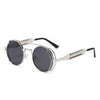 Nero Vapor round retro steampunk sunglasses in silver with Victorian-inspired side shields