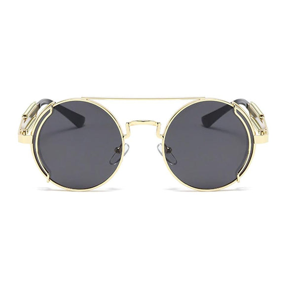 Nero Vapor gold and midnight-black steampunk sunglasses — alternate angle view
