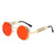 Nero Vapor round retro steampunk sunglasses with gold frame and fire red lenses, Victorian-inspired side shields