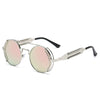 Nero Vapor round retro steampunk sunglasses with silver frame and rose-tinted lenses, Victorian-inspired side shields