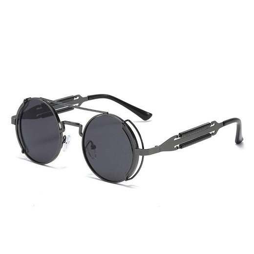 Nero Vapor round retro steampunk sunglasses in gunmetal with Victorian-inspired side shields