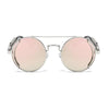 Nero Vapor silver and rose-lens steampunk sunglasses — alternate angle view