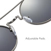 Close-up of vintage retro steampunk round eyewear gold sunglasses with adjustable nose pads