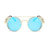 Vintage retro steampunk round eyewear gold frame with blue tinted lenses from Nero Glass Store